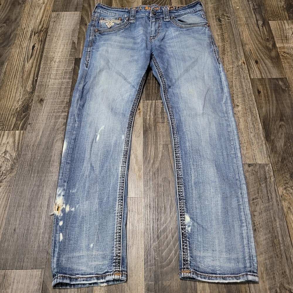 Rock Revival Cace Straight Jeans Men's 34x31 (Distressed)